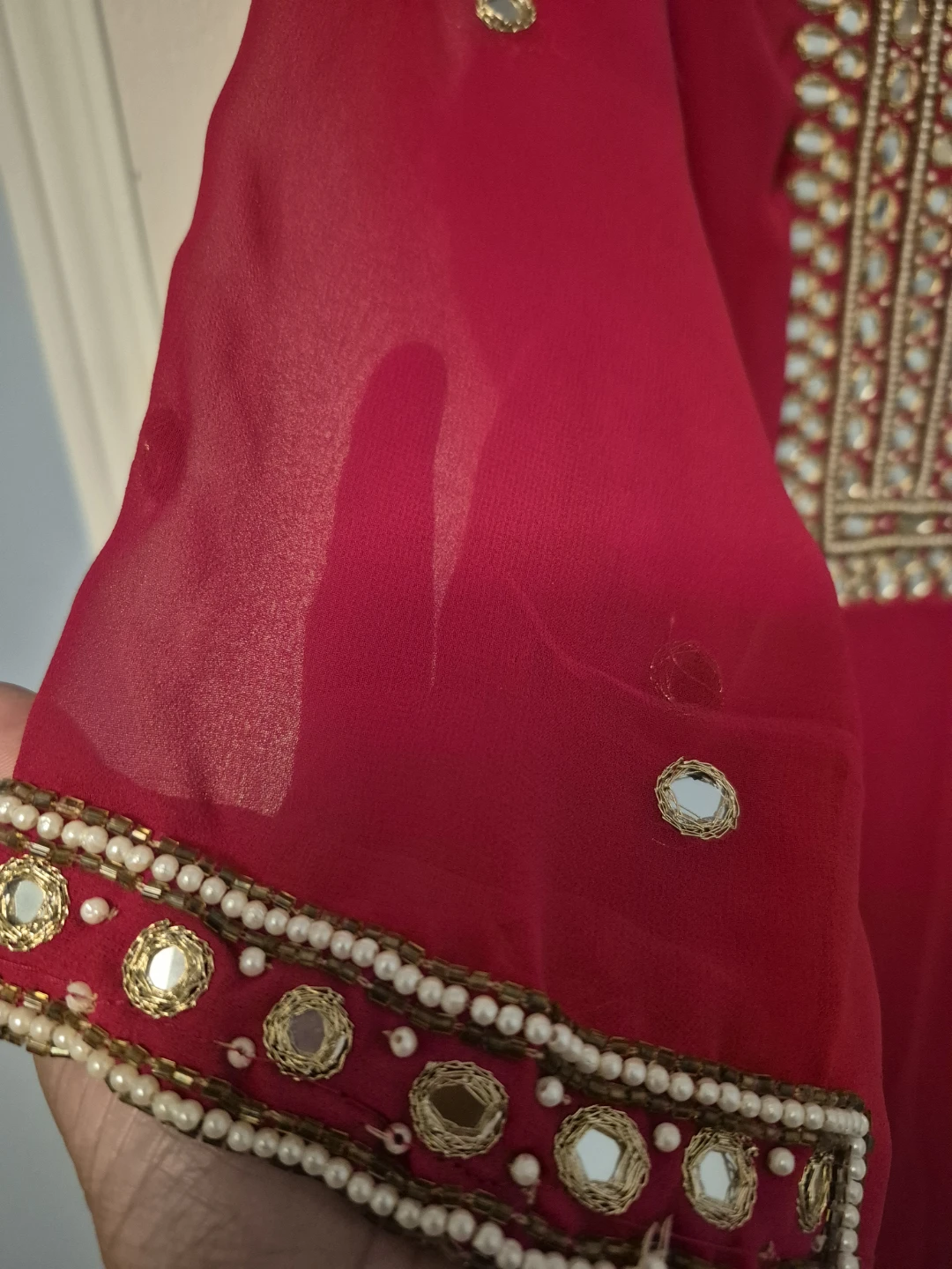 Red Embroidered Kameez with Mirror Work - photo 4