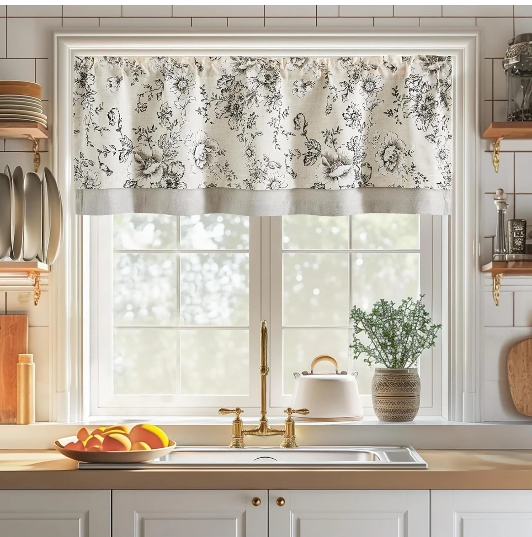 Black Floral Valance Curtain 🌱 46" x 18" - photo 2