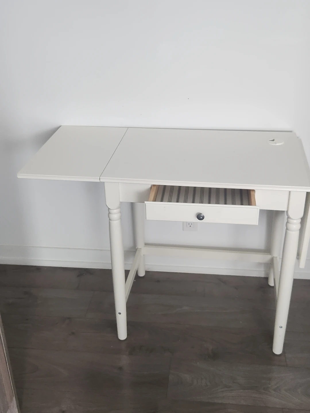 White Drop Leaf Desk with Drawer - photo 2