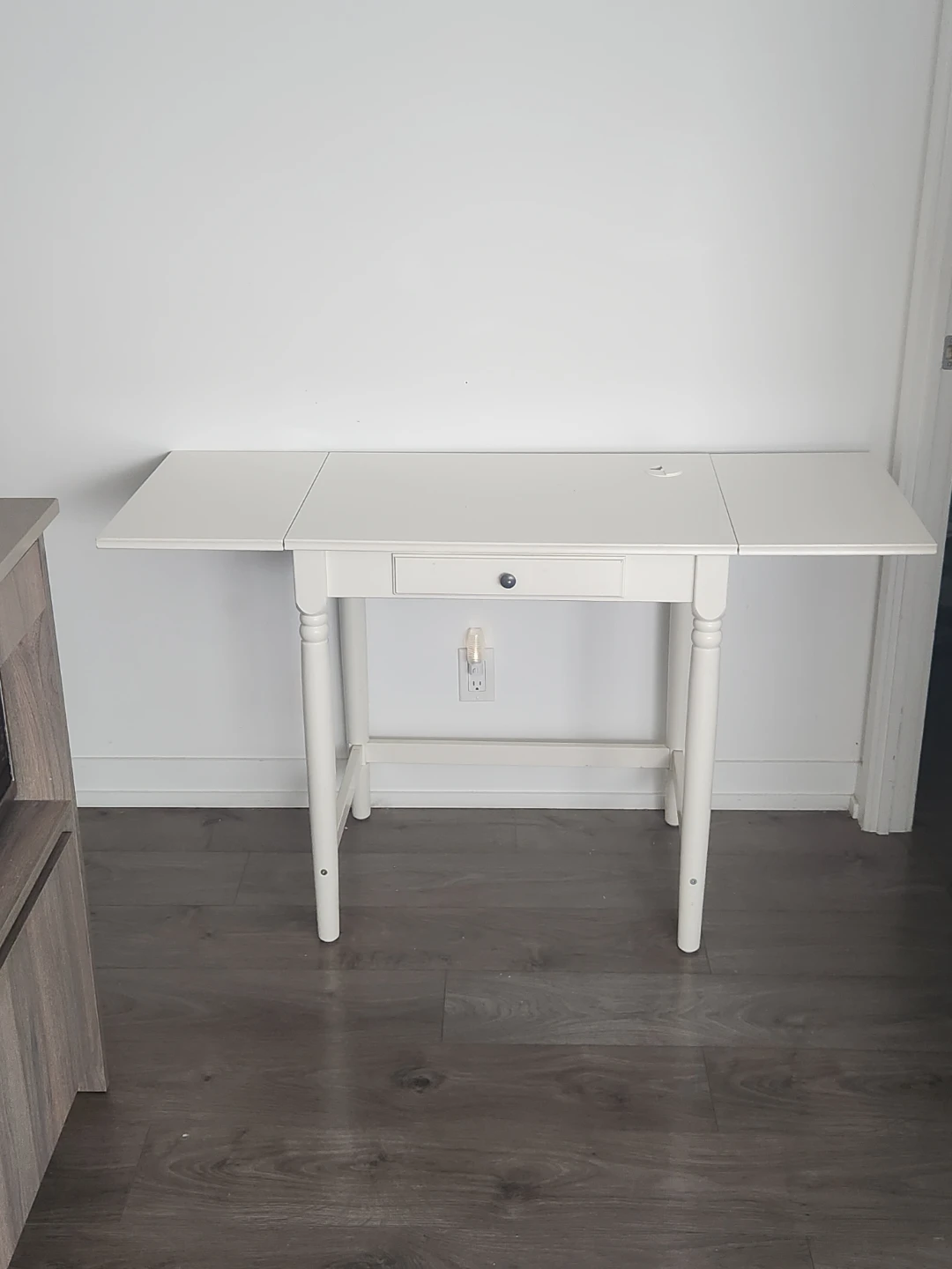 White Drop Leaf Desk with Drawer - photo 3