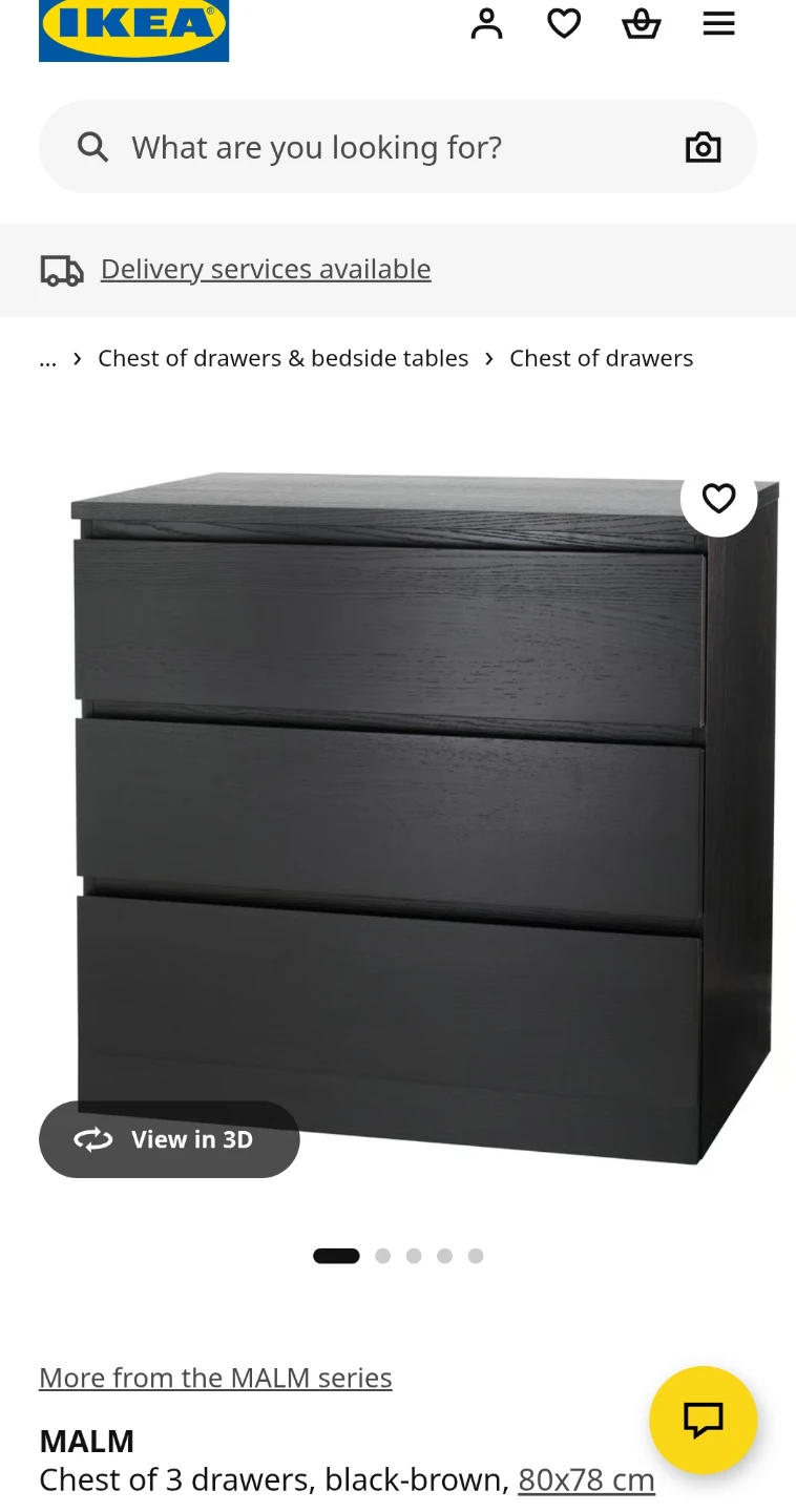 IKEA MALM 3-drawer chest of drawers, black-brown