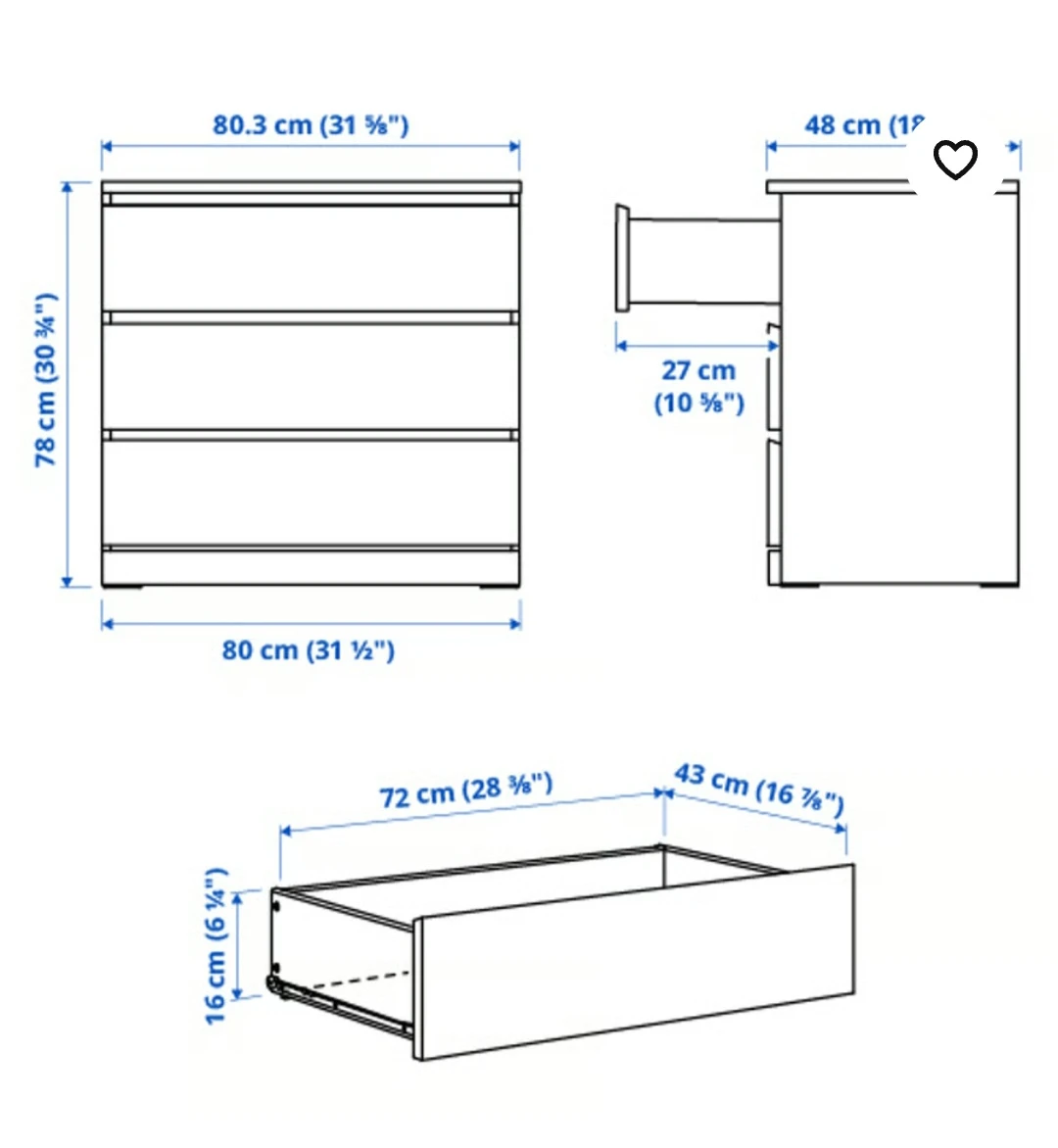 IKEA MALM 3-drawer chest of drawers, black-brown - photo 2
