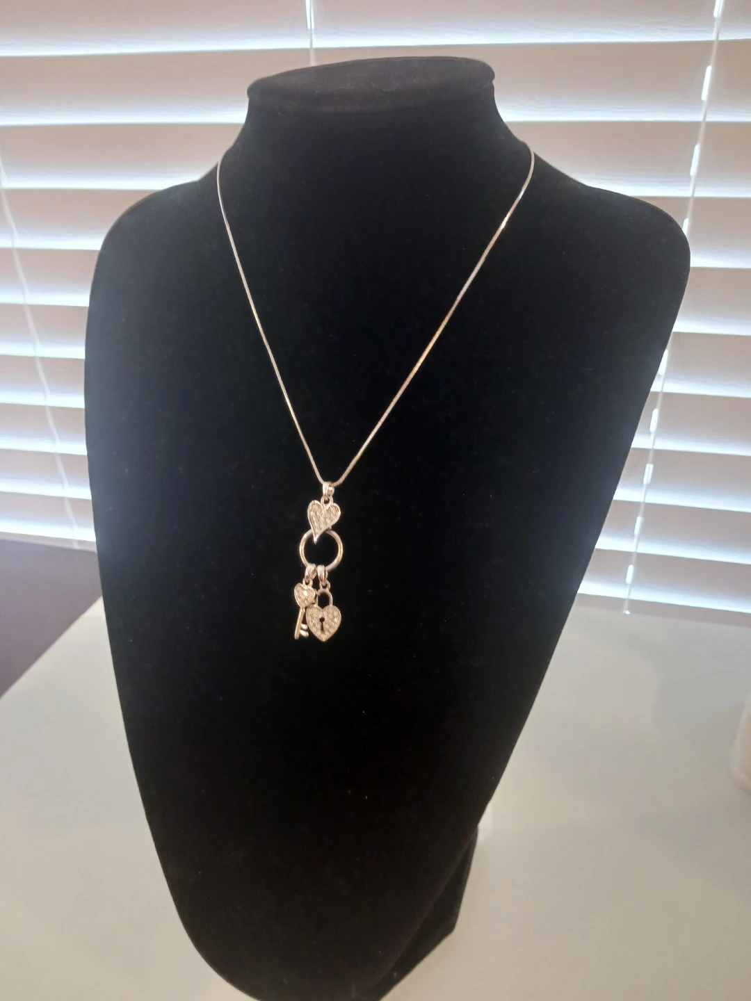 Silver Tone Heart and Key Charm Necklace