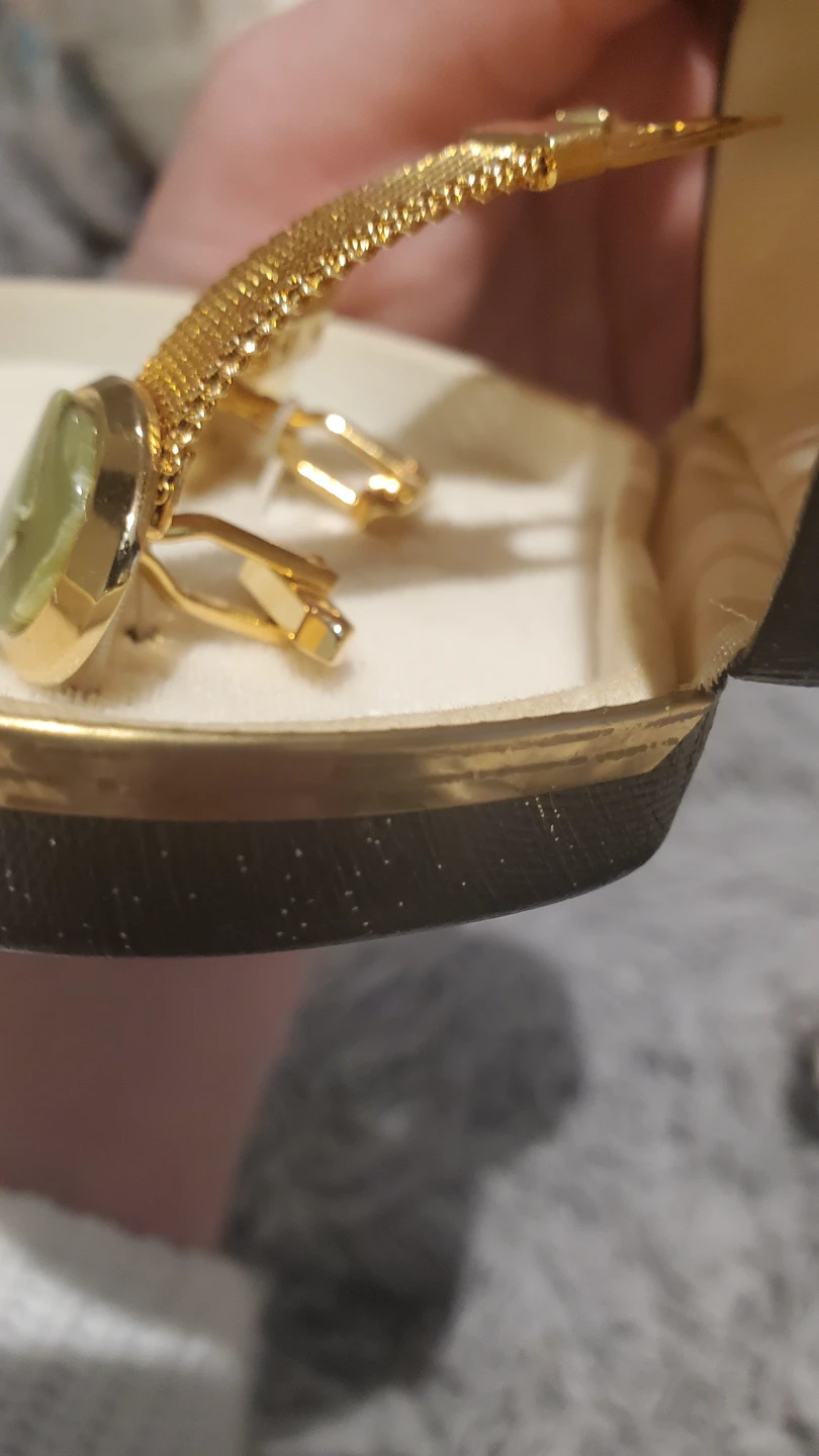 Vintage Gold Tone Tuxedo Cufflinks with Green Stone - photo 3