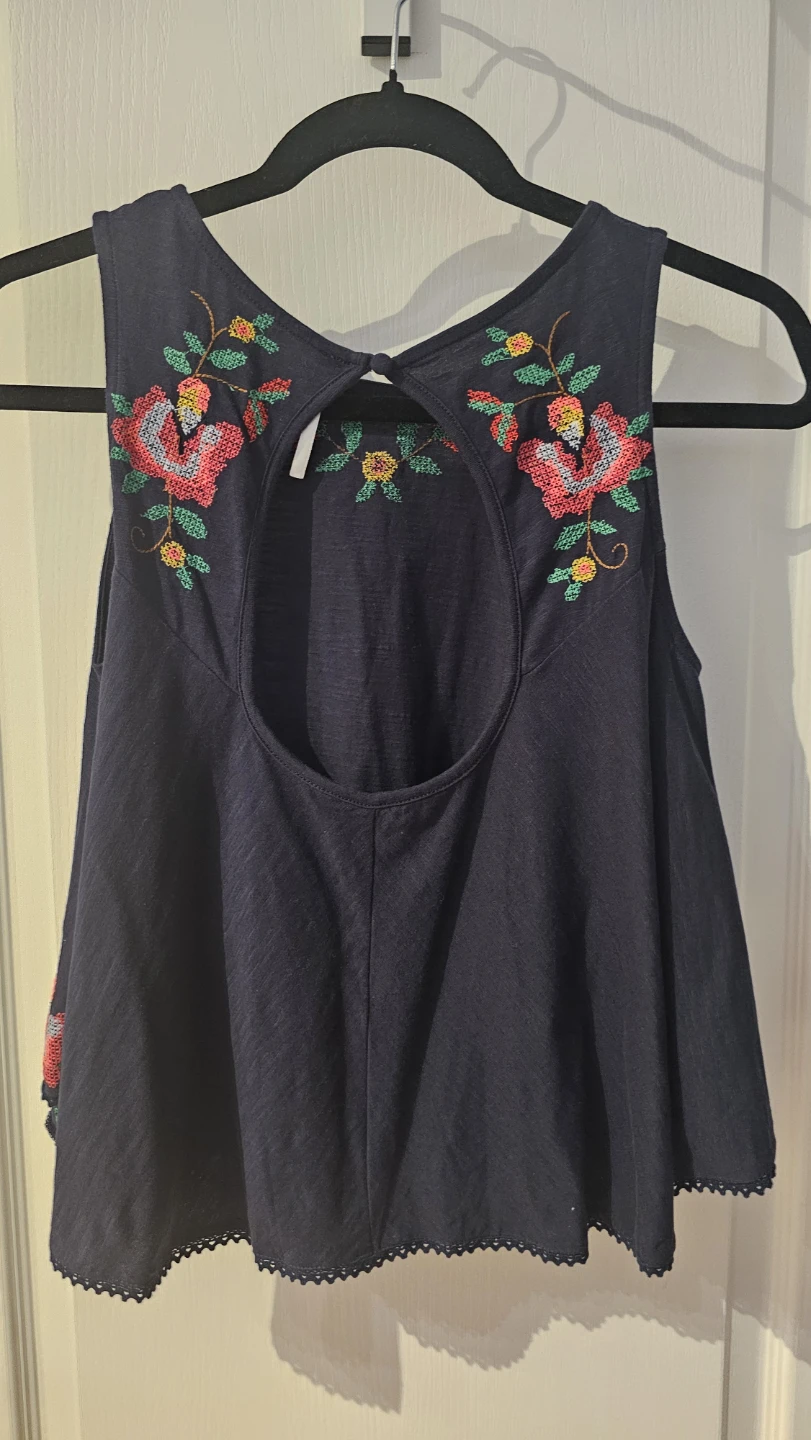 Free People Navy Blue Embroidered Tank Top - photo 2