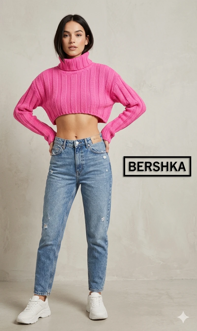 Bershka Pink Cropped Turtleneck Sweater