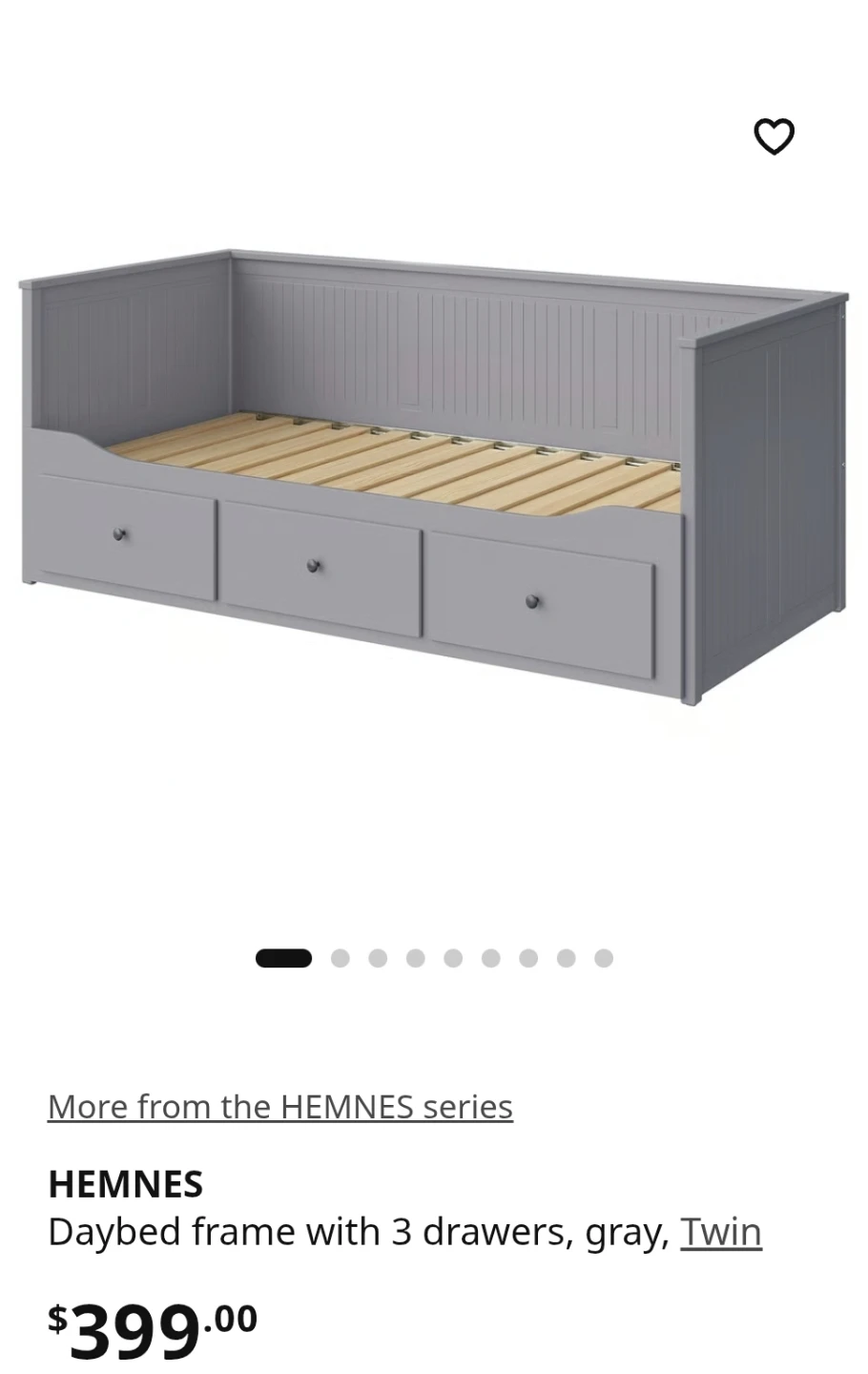 IKEA HEMNES Daybed Frame with 3 Drawers, Gray, Twin