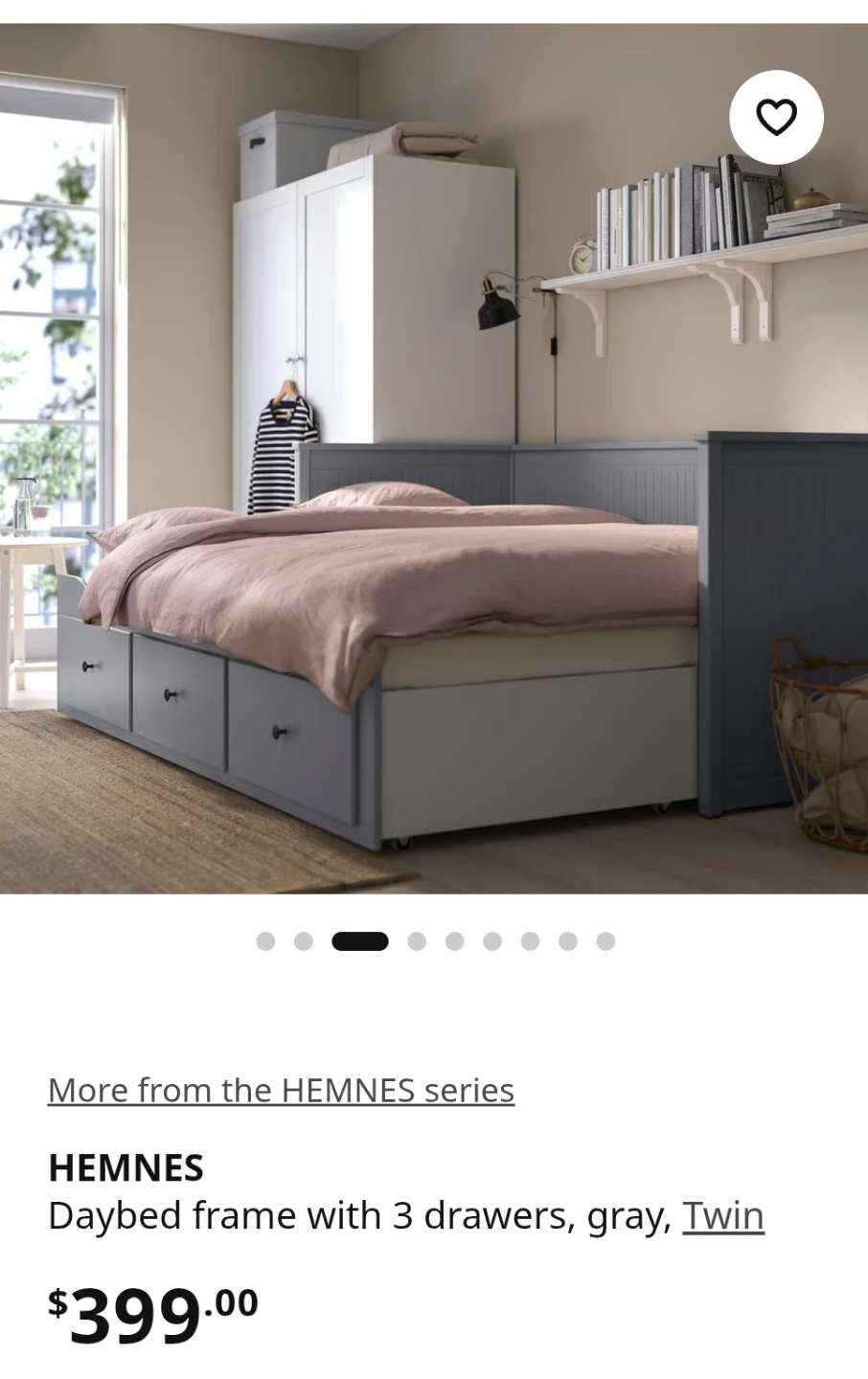 IKEA HEMNES Daybed Frame with 3 Drawers, Gray, Twin - photo 3