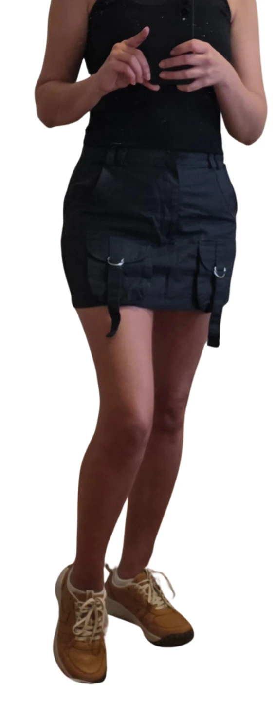 Black Cargo Mini Skirt