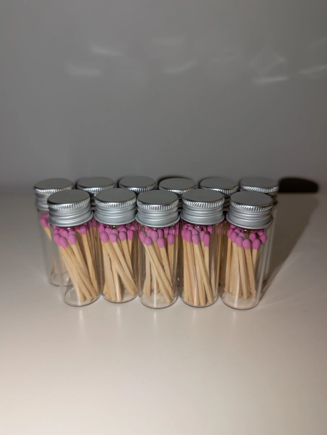 Small Glass Jar Matches with Pink Tips