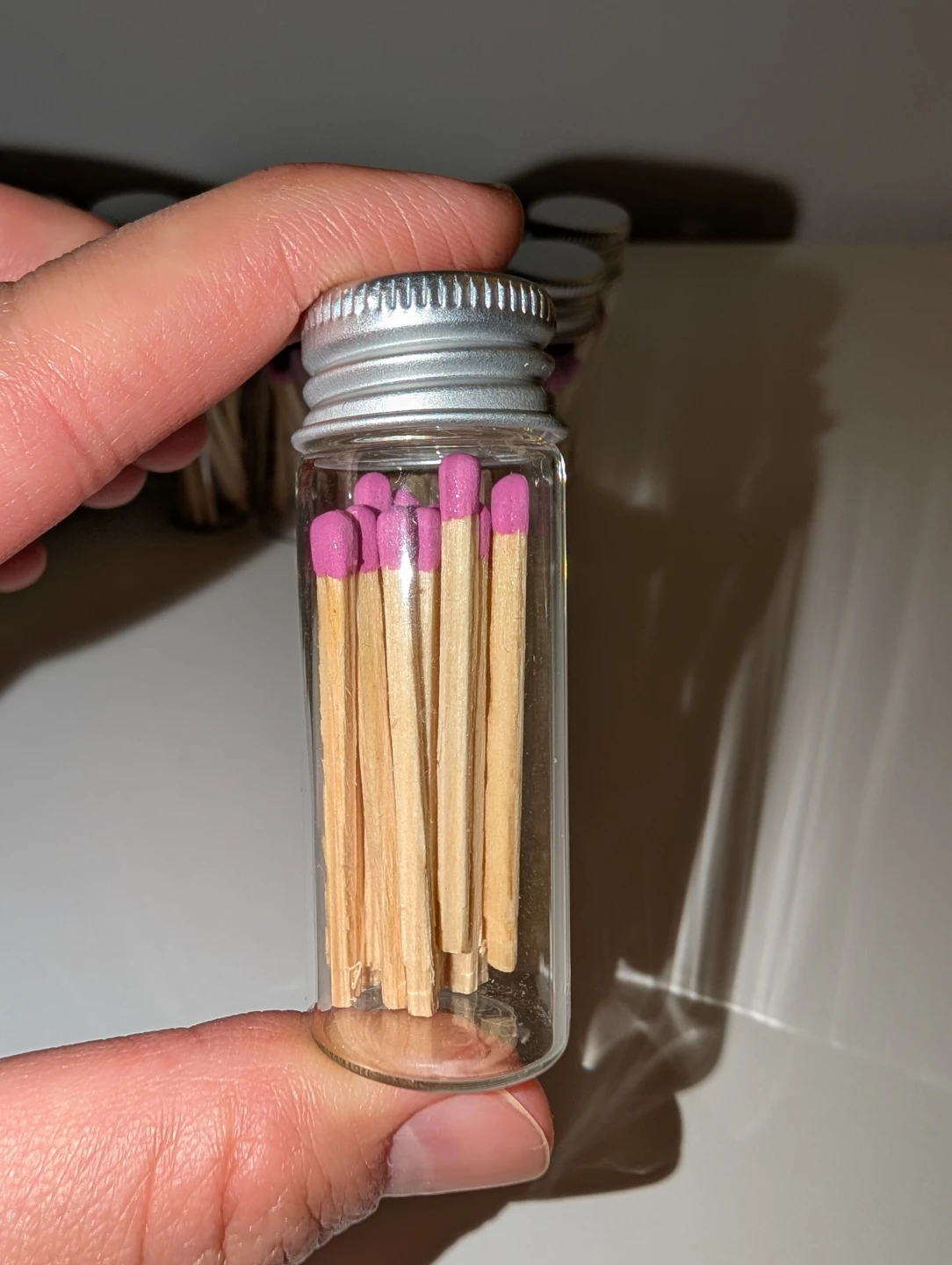 Small Glass Jar Matches with Pink Tips - photo 2