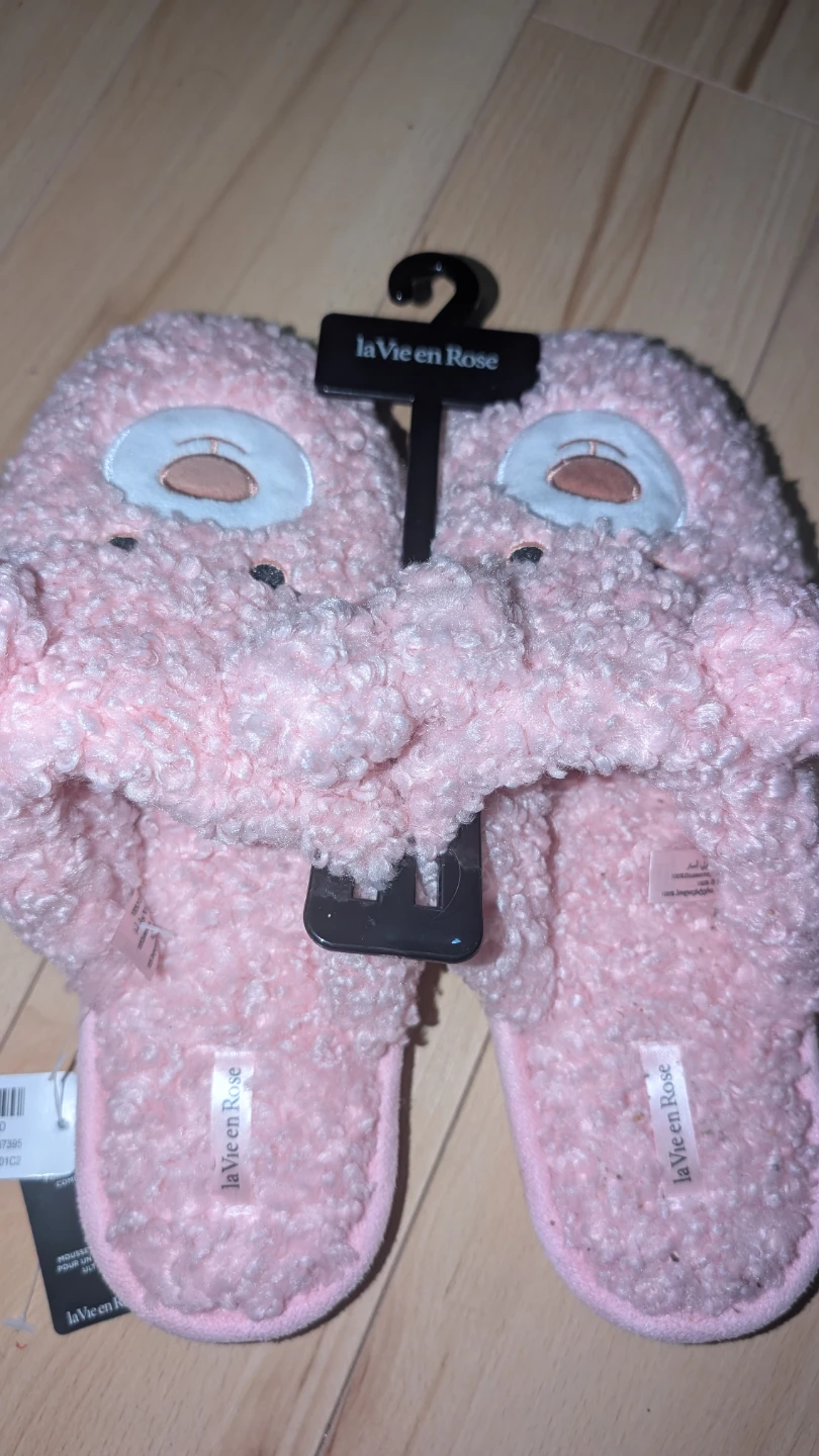 La Vie en Rose Pink Teddy Bear Slippers - Size L/G - photo 2