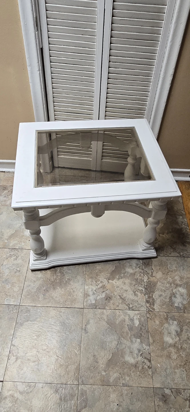 White Table With Glass Top.