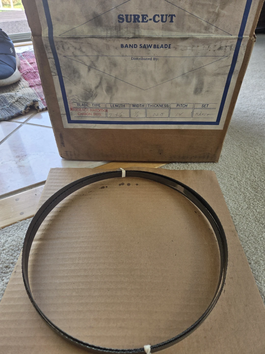 Sure-Cut Hardedge Carbon Steel Band Saw Blade 7' 9 1/2" x 1/2"