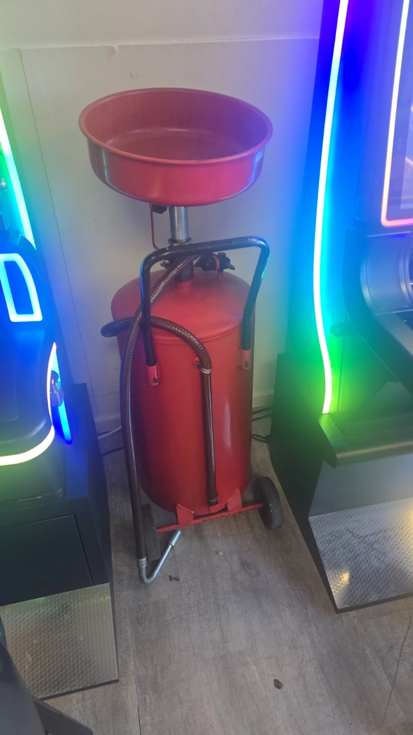 Red Oil Drain Caddy with Funnel