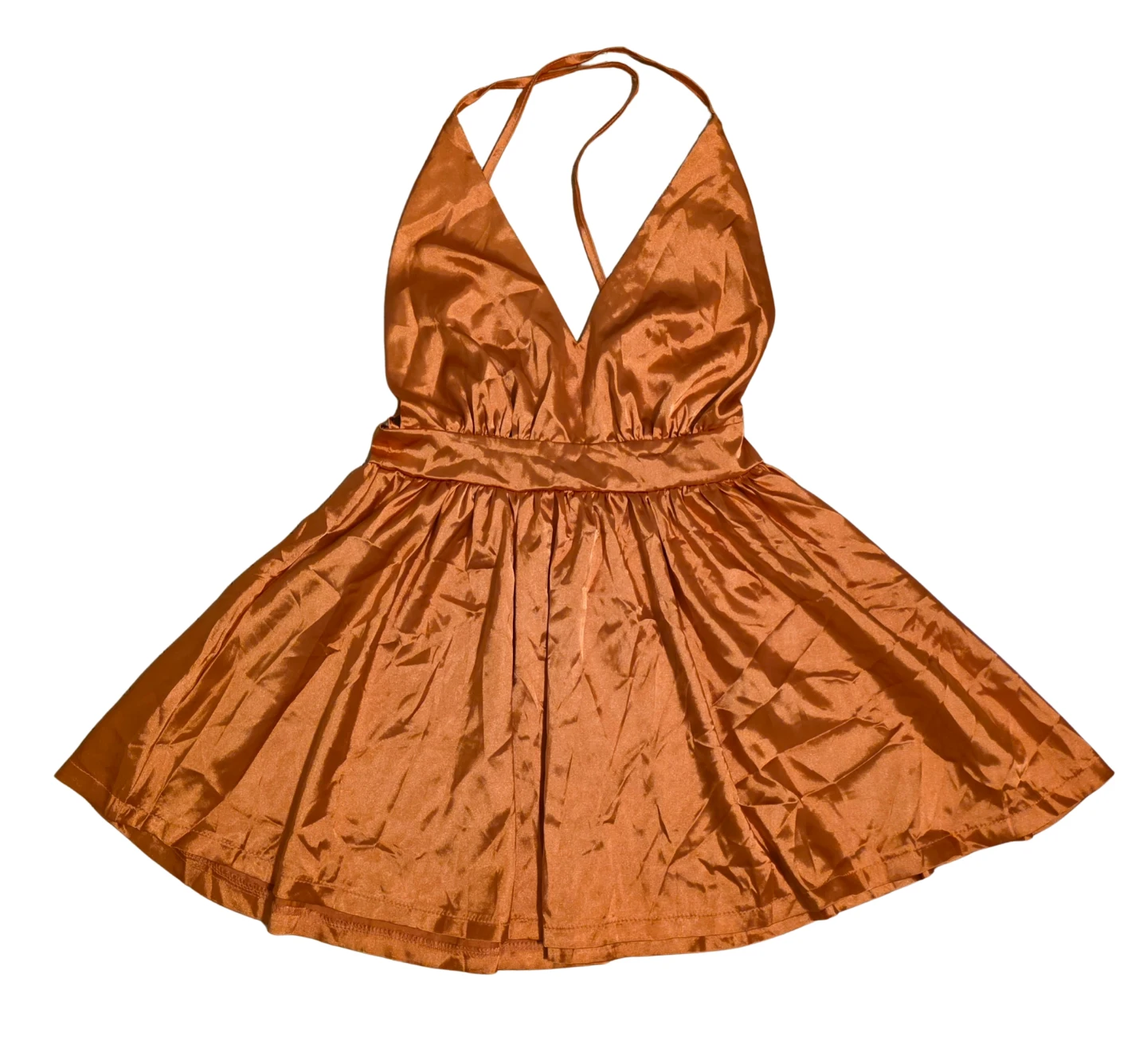Satin Halterneck Mini Dress - Orange