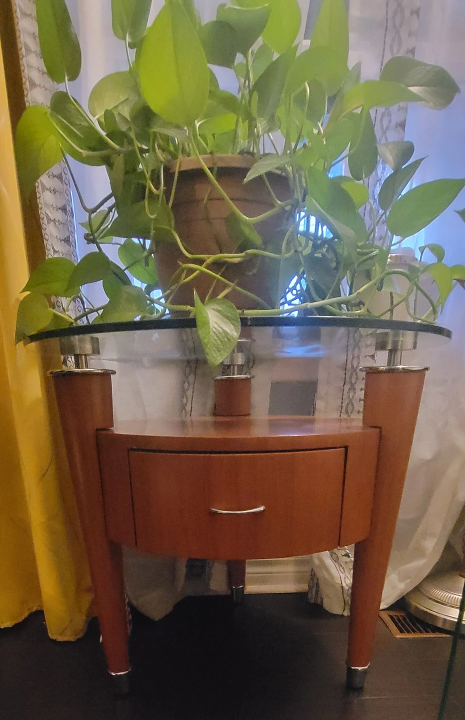 2 Round Glass Top Side Table with Drawer
