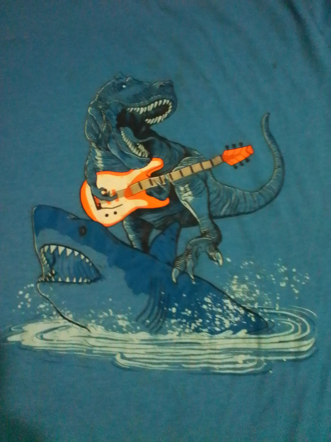 Blue T-Rex and Shark Graphic T-Shirt - photo 2
