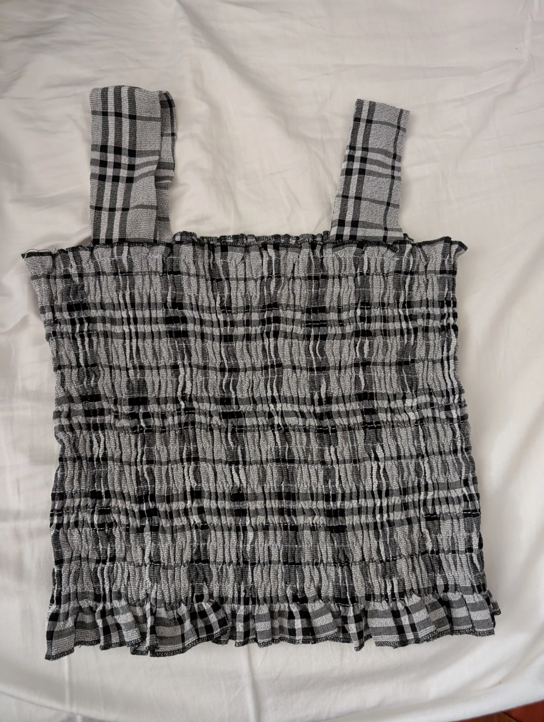 Women Top Smocked Plaid Tank Top Crop Top Sexy Spaghetti
