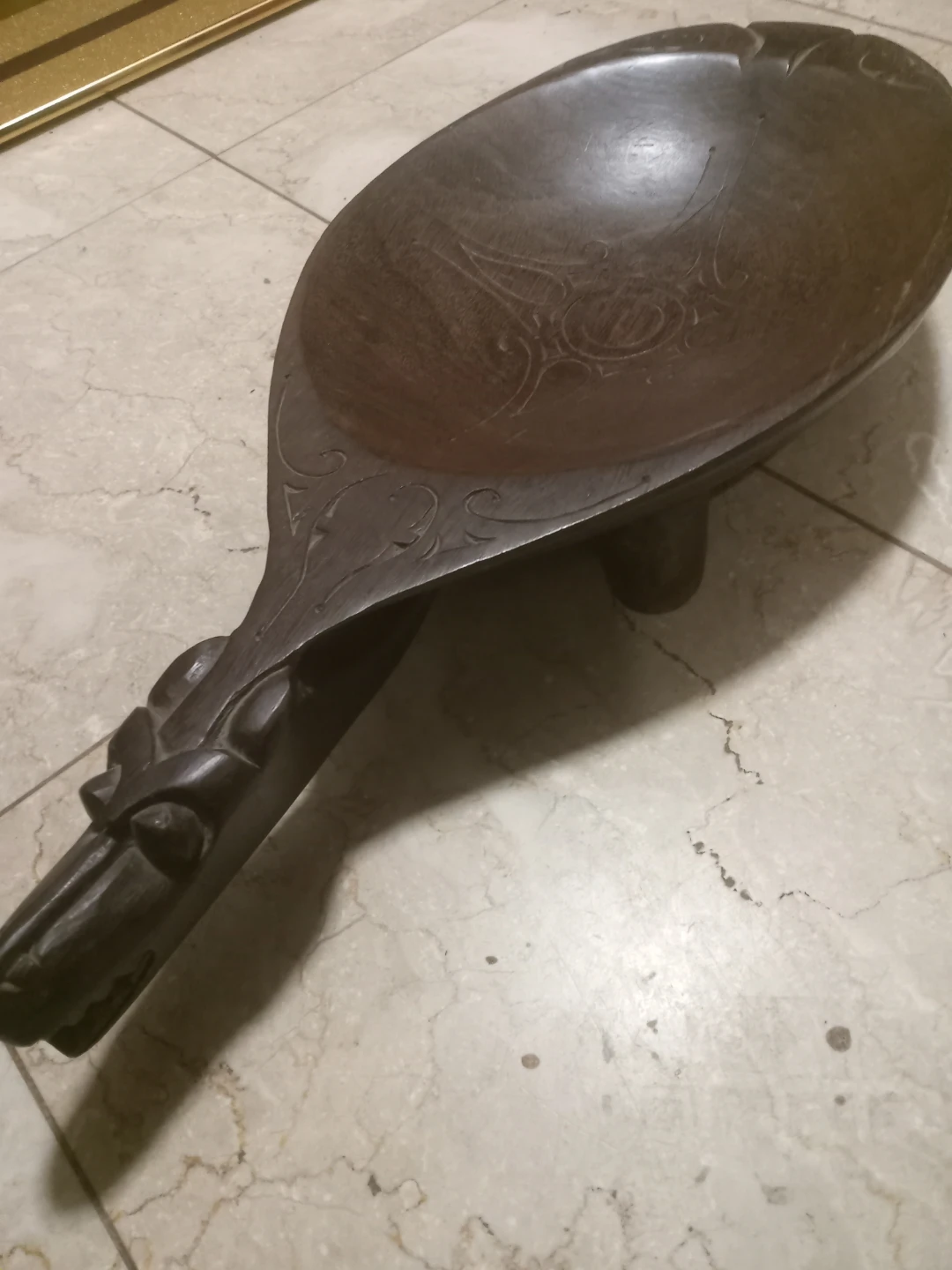 Carved Wooden Ladle with Dragon Head Handle