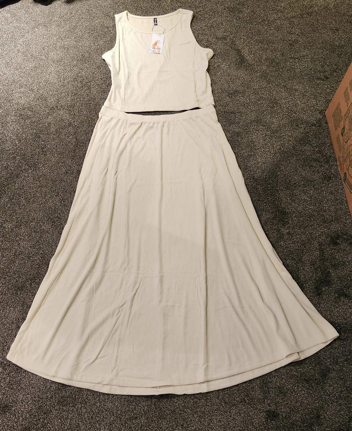 Ribbed Tank Top and Maxi Skirt Set - Cream - photo 4