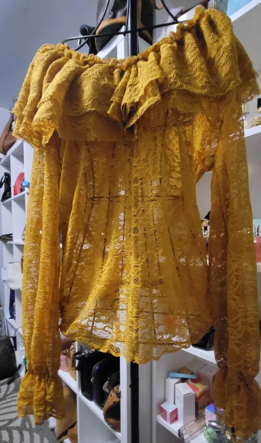 🌱 Maryley Mustard Yellow Lace Blouse - M/44 - photo 2