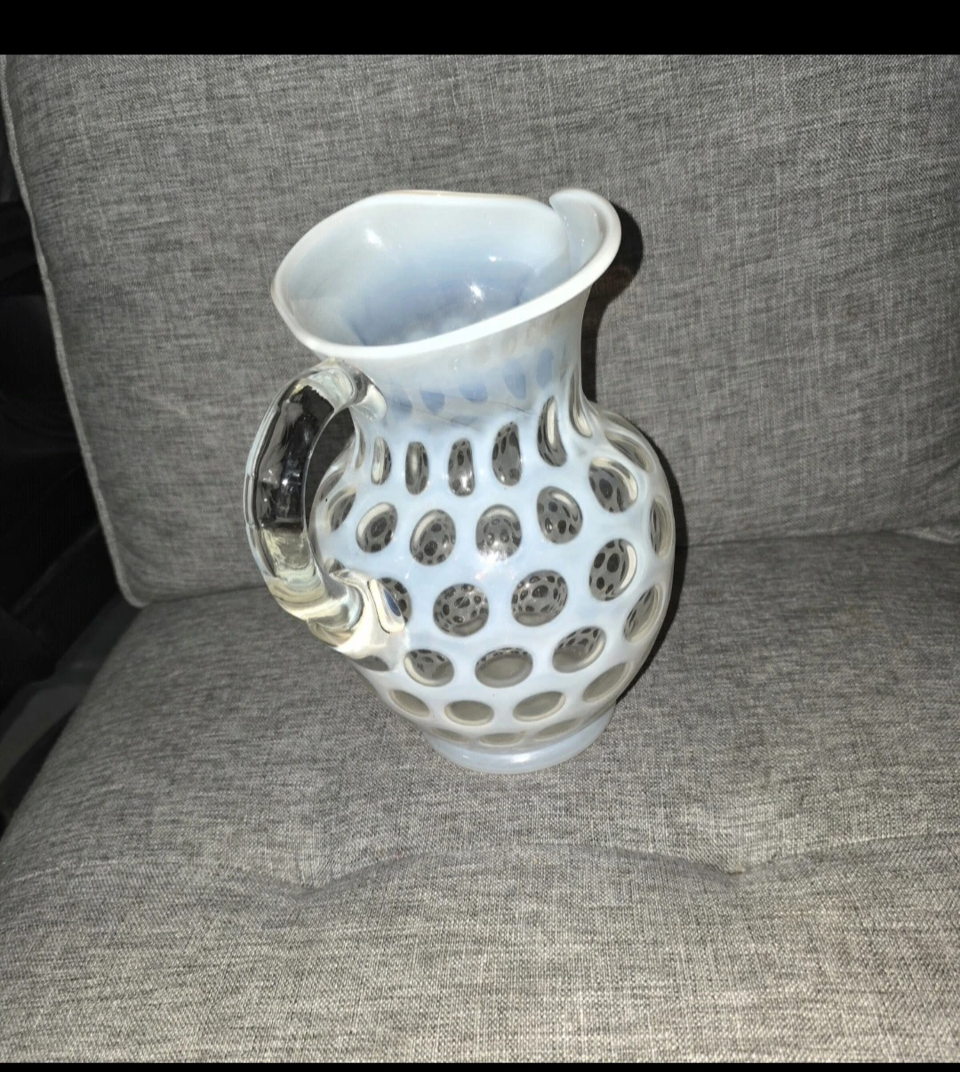 Opaline Glass Pitcher with Cutout Pattern