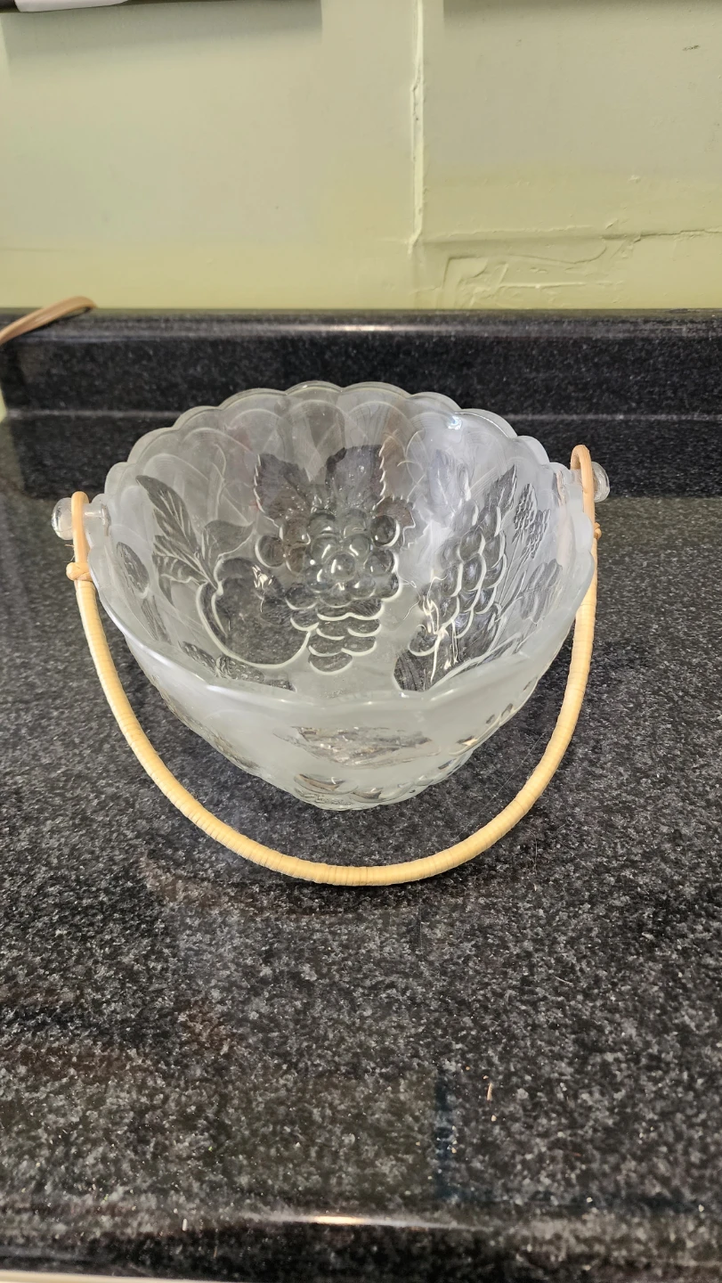 Frosted Glass Fruit Embossed Bowl with Handle