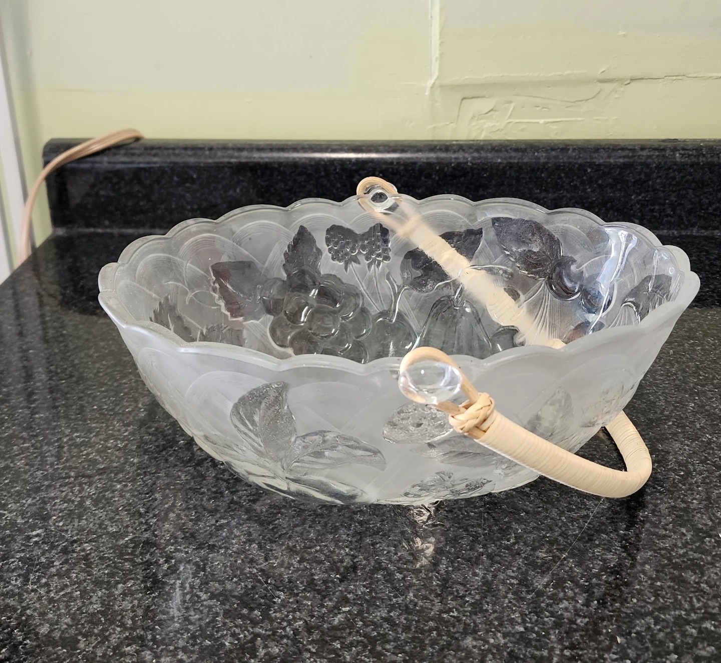 Frosted Glass Fruit Embossed Bowl with Handle - photo 2
