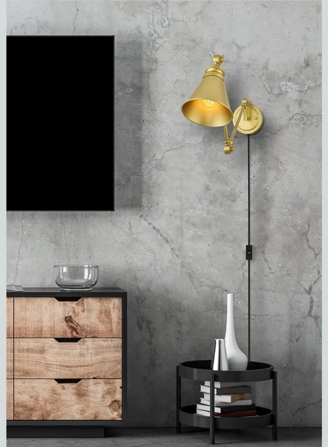 ARS Concepts Weyra 1 Light Wall Sconce Plug in Brass - photo 2