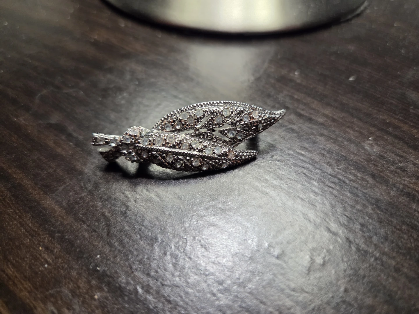 Crystal Silver Leaf Brooch