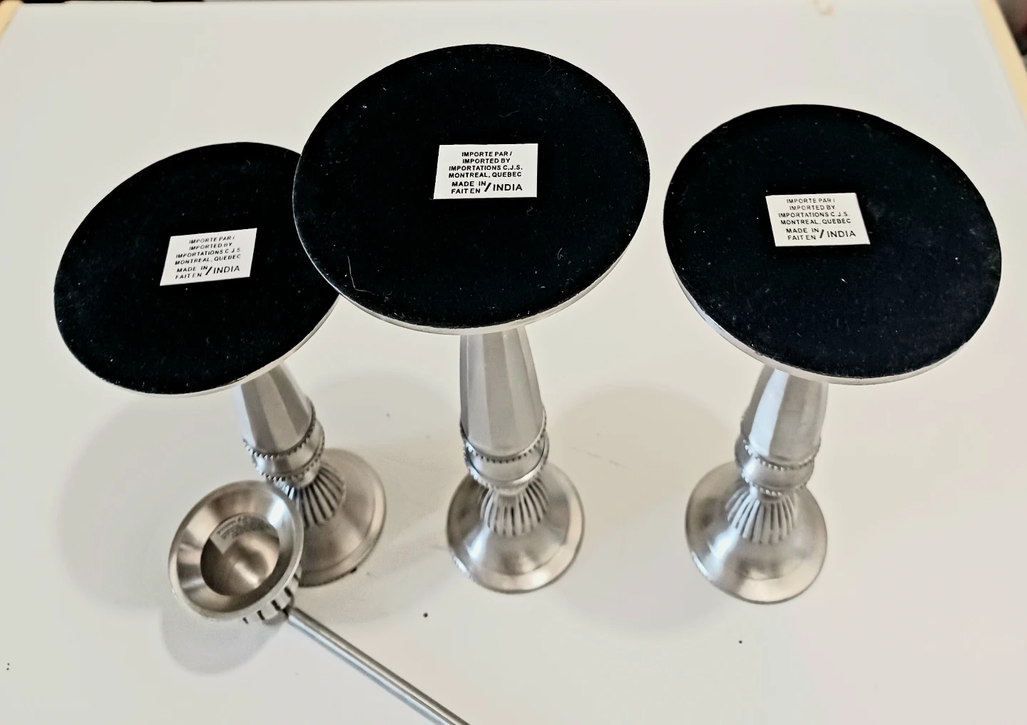 New Brass Set of 3 Candlesticks & Snuffer - photo 3