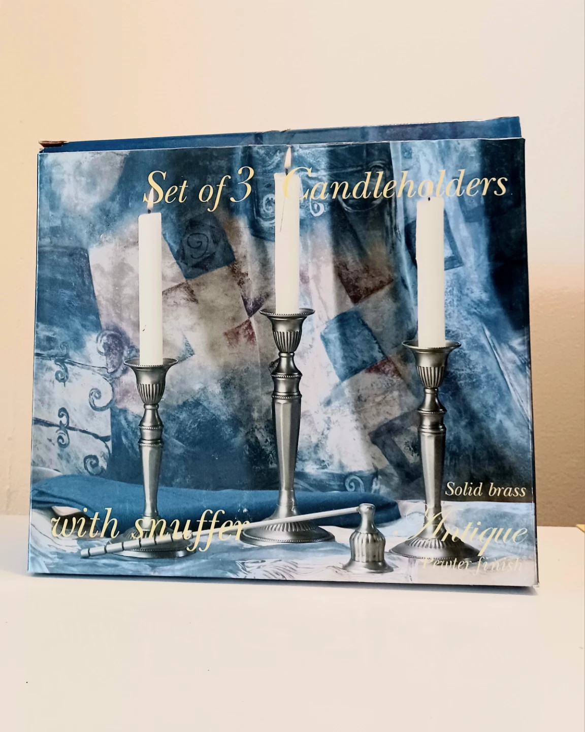 New Brass Set of 3 Candlesticks & Snuffer - photo 4