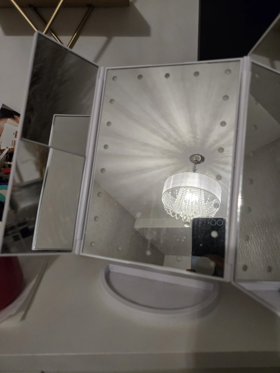 White Tri-Fold Makeup Mirror with LED Lights - photo 3