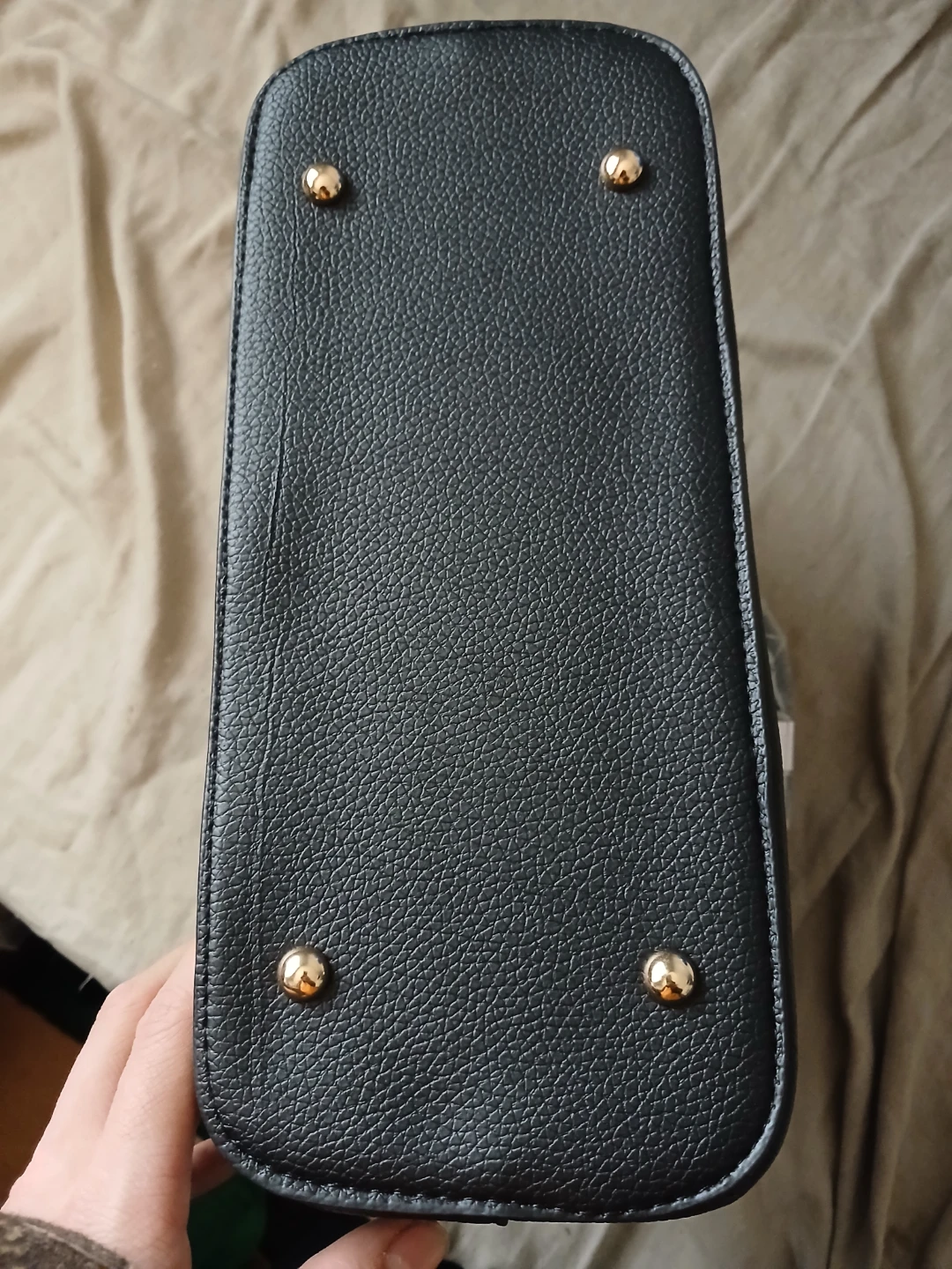 Black Faux Leather Tote Bag With Gold Accents - photo 5