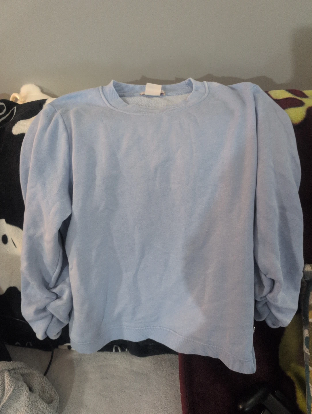 Light Blue Sweatshirt with Puffy Sleeves