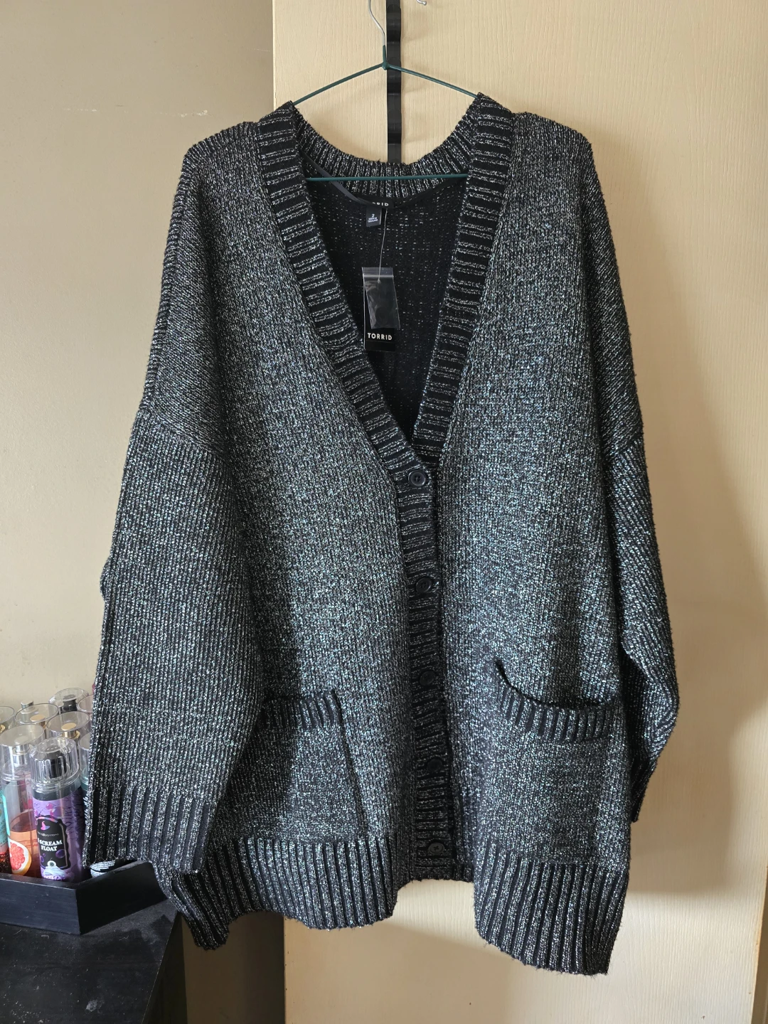 Torrid Metallic V-Neck Boyfriend Cardigan - Deep Black