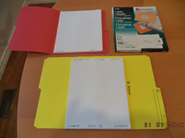 Avery Laser Labels and Oxford File Folders