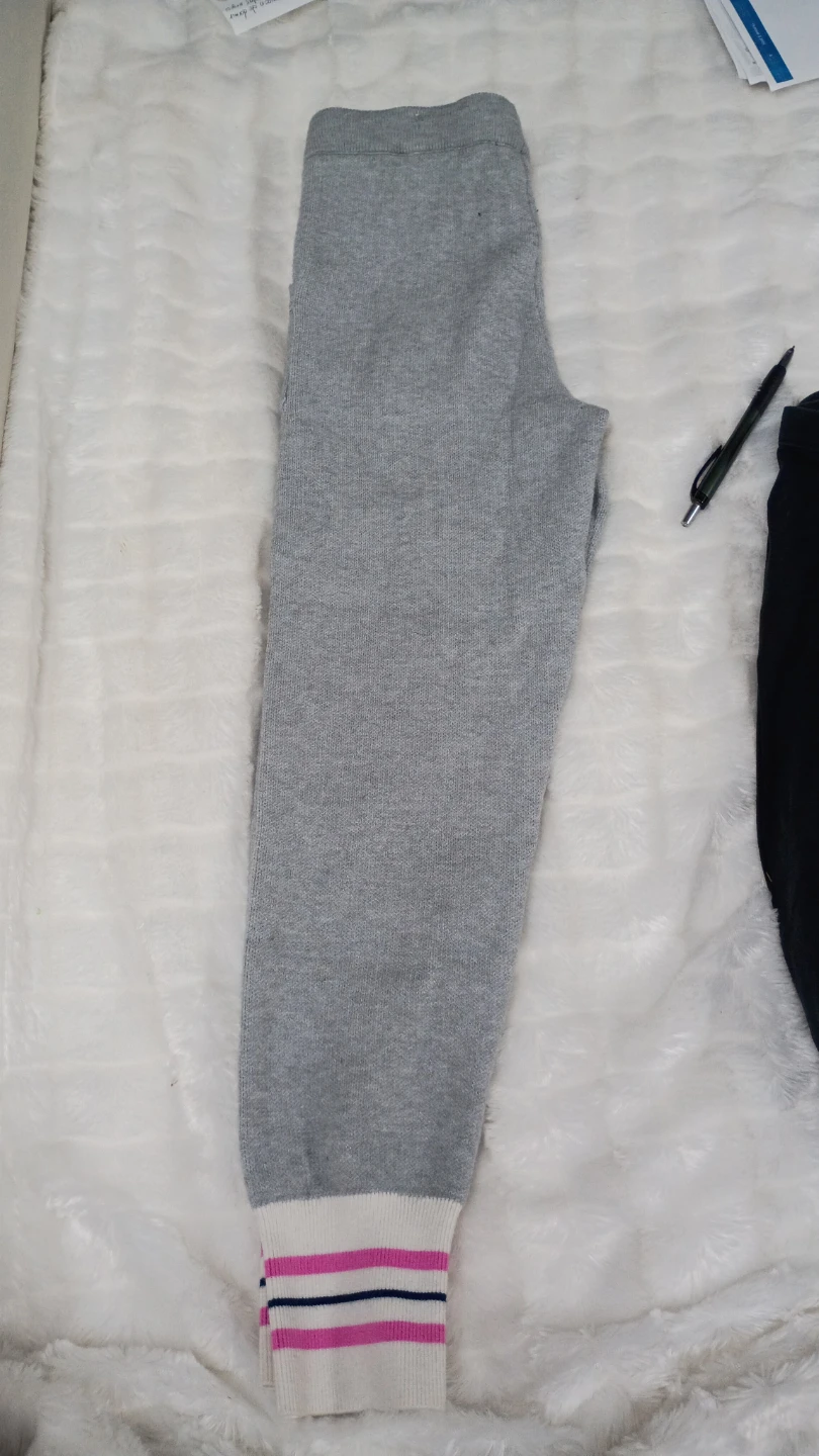 Gray Knit Joggers with Striped Cuffs