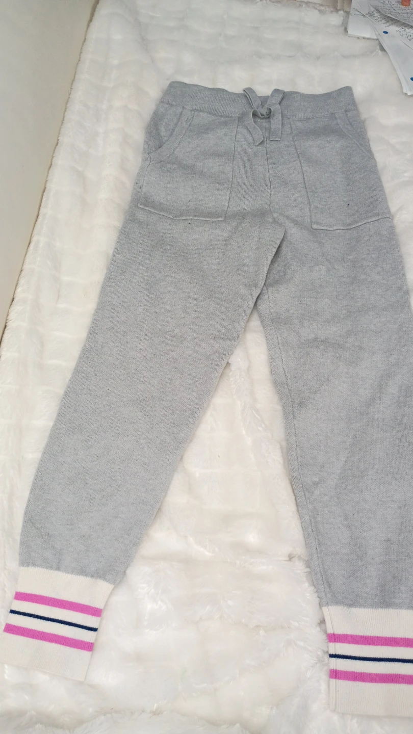 Gray Knit Joggers with Striped Cuffs - photo 2
