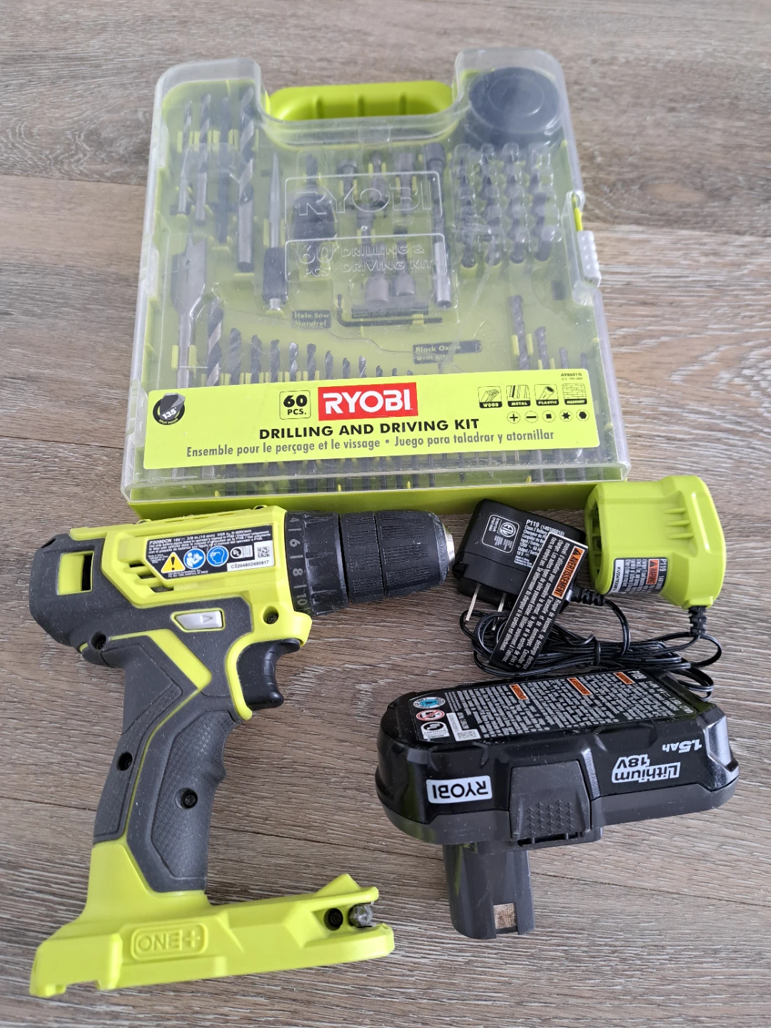 Ryobi ONE+ 18V Cordless Drill with 60-Piece Bit Kit