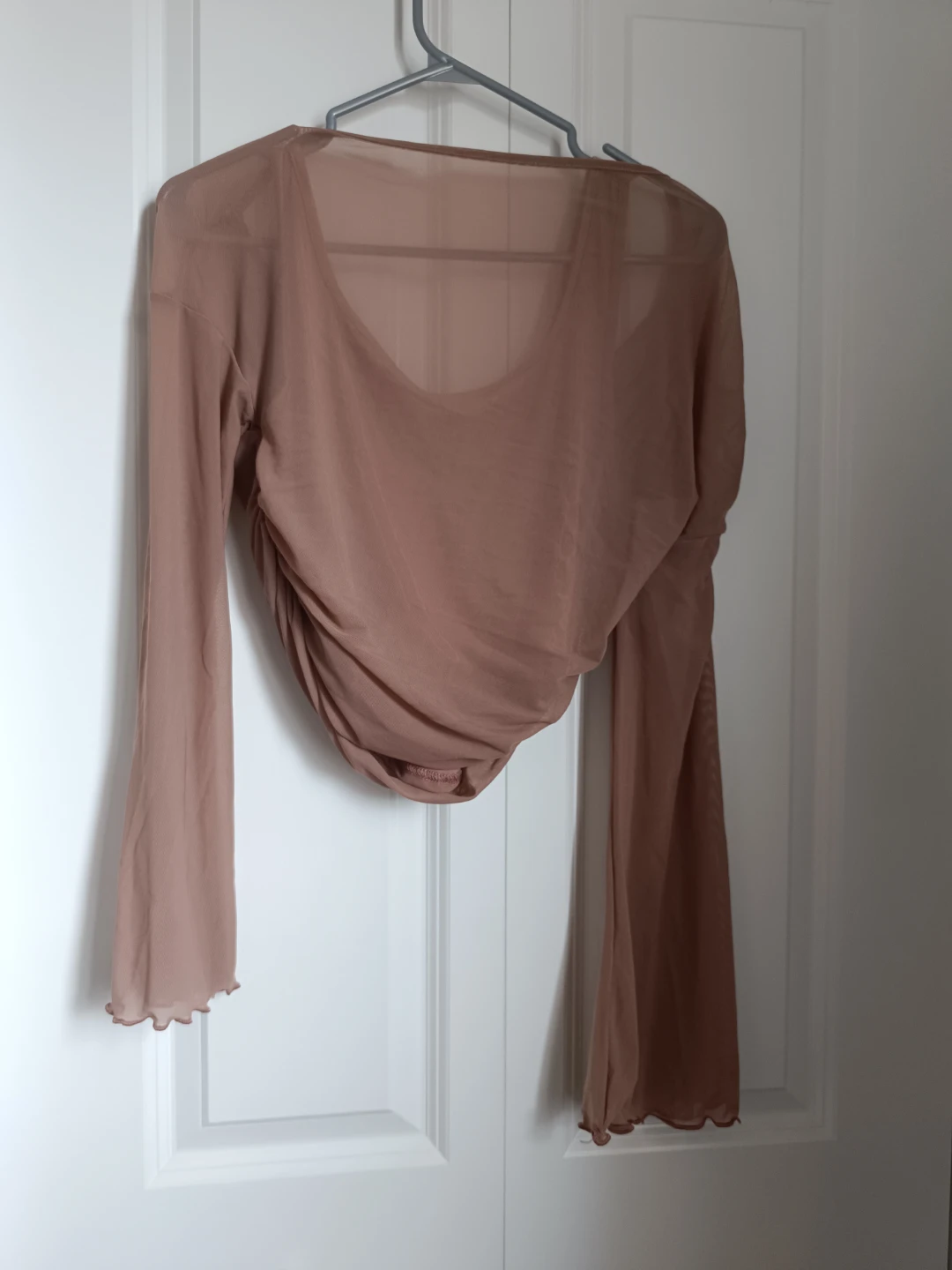 Brown Mesh Ruched Long Sleeve Top - photo 2