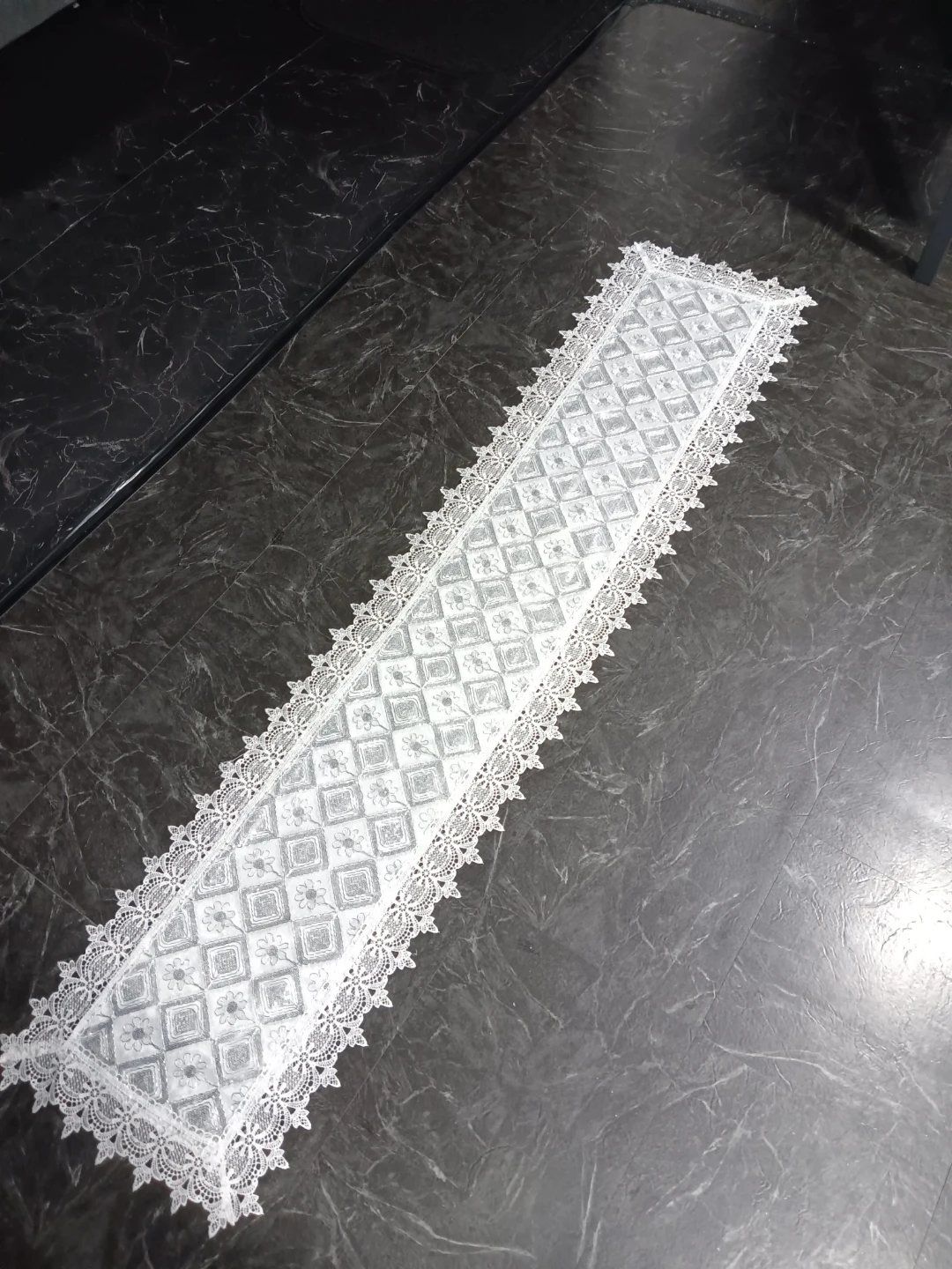 White and Silver Lace Table Runner
