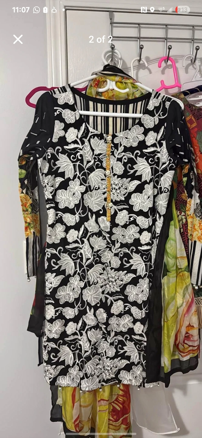 Black and White Floral Kurti with Dupatta