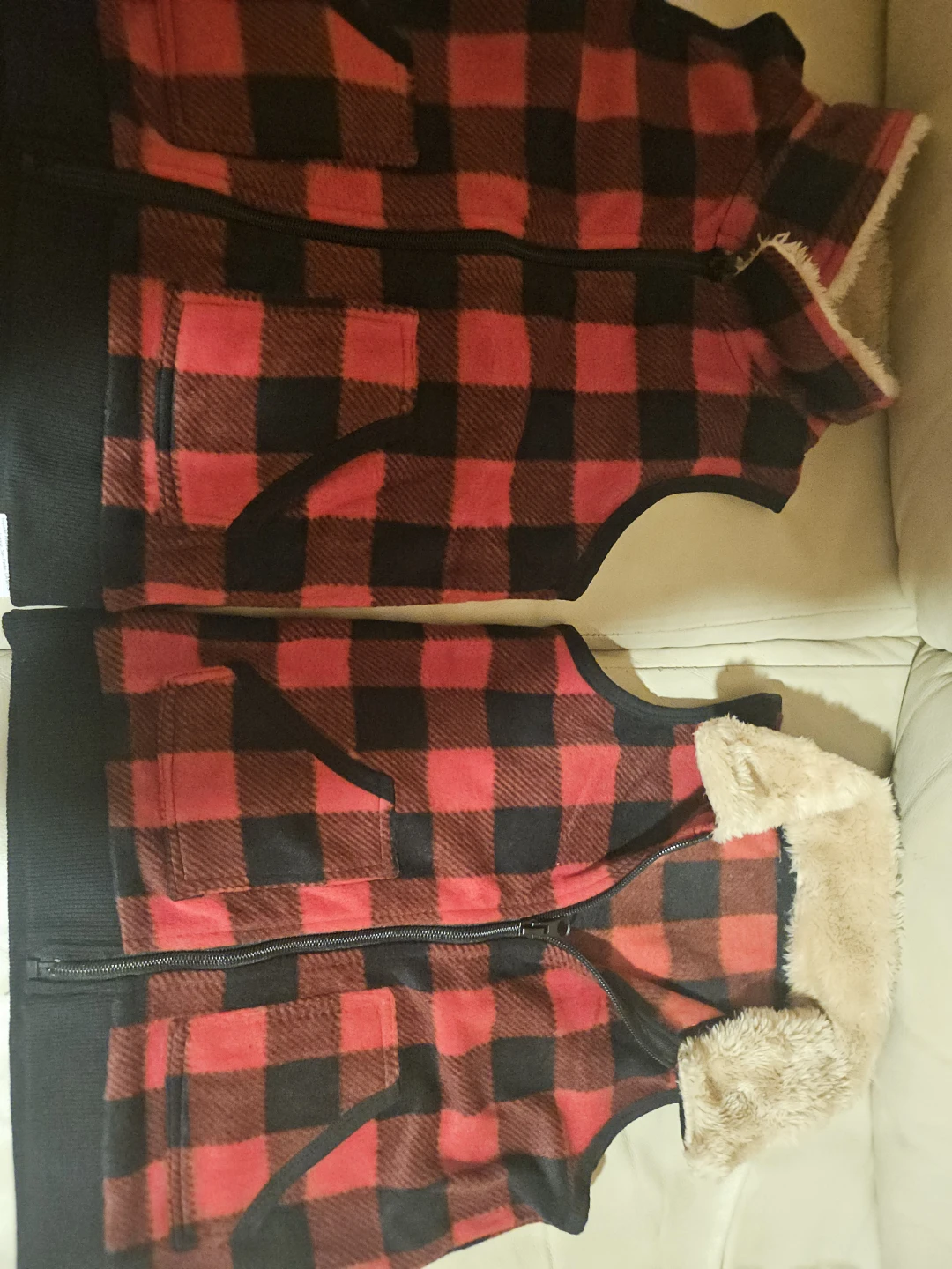 ALISOKER Kids Plaid Fleece Vest - Red/Black