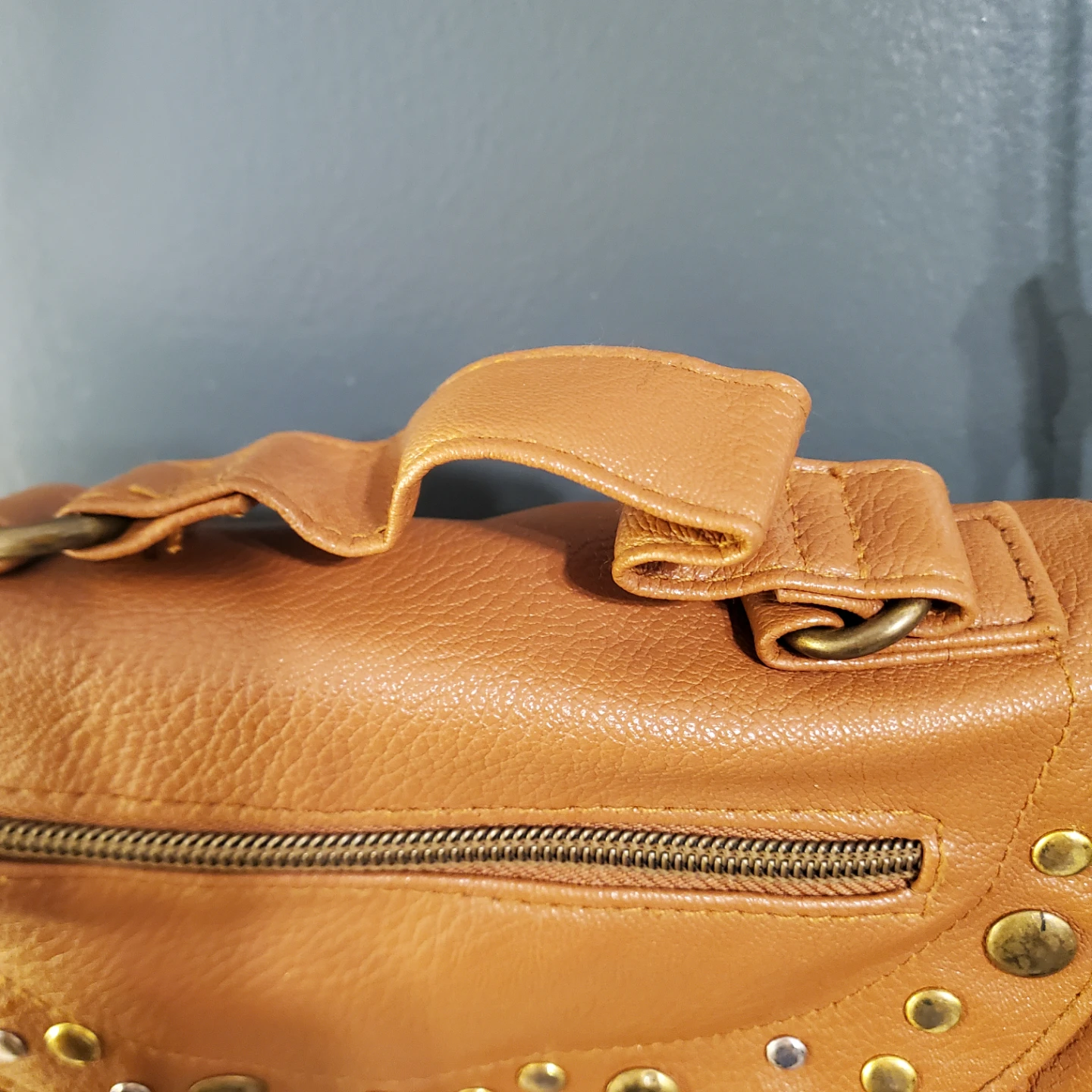 Brown Faux Leather Shoulder Bag with Studs and Tassels - photo 3