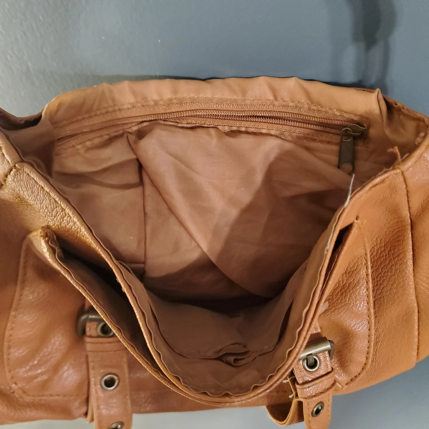 Brown Faux Leather Shoulder Bag with Studs and Tassels - photo 4