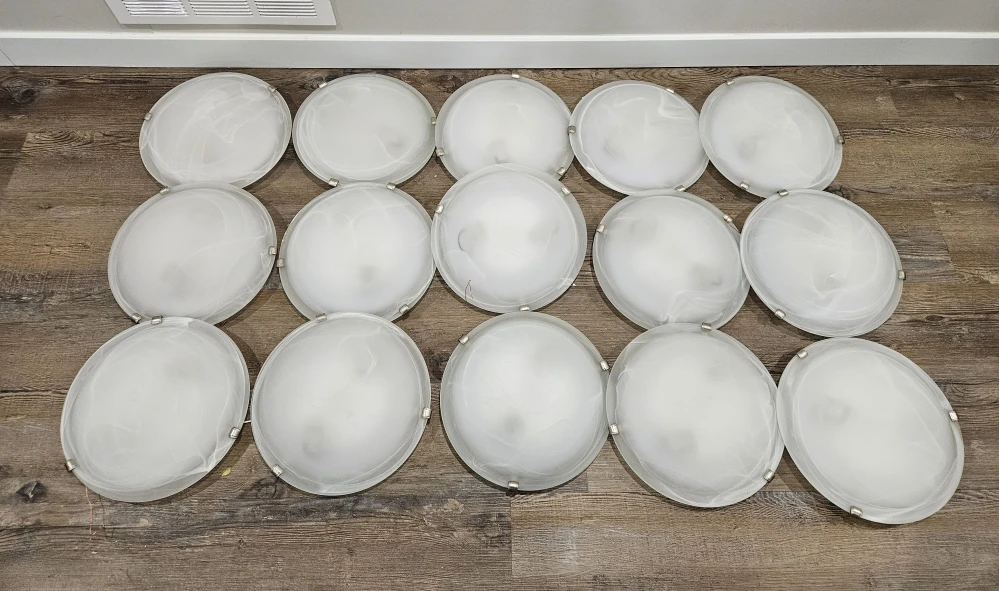 Lot of 15 Frosted Glass Flush Mount Ceiling Lights. 12 inch