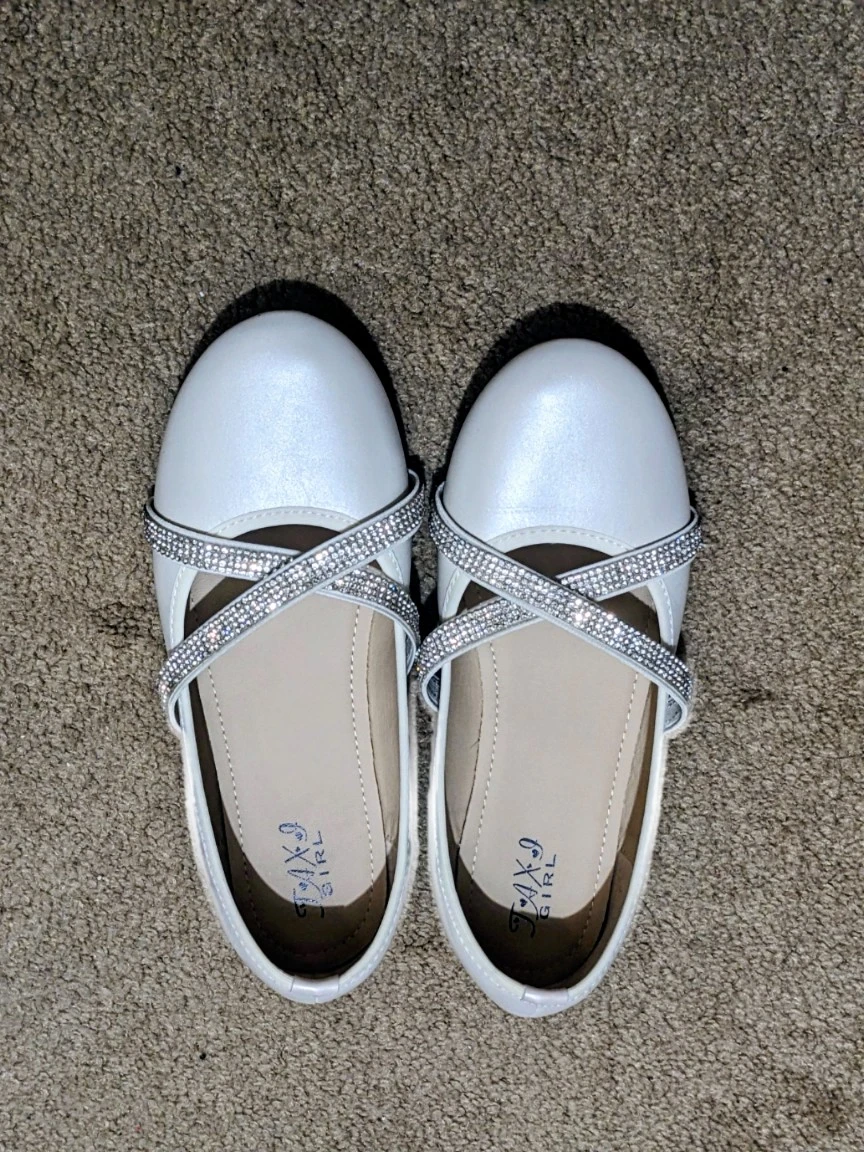 White Sparkly Strap Flats - Size 1- 1.5 for girls