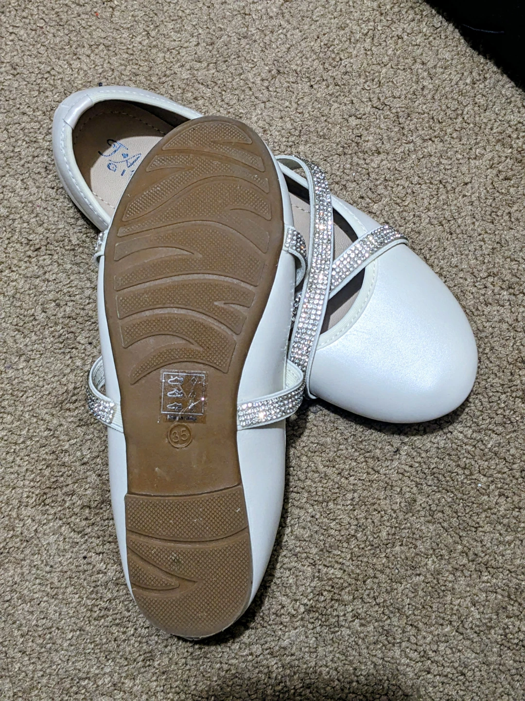 White Sparkly Strap Flats - Size 1- 1.5 for girls - photo 2